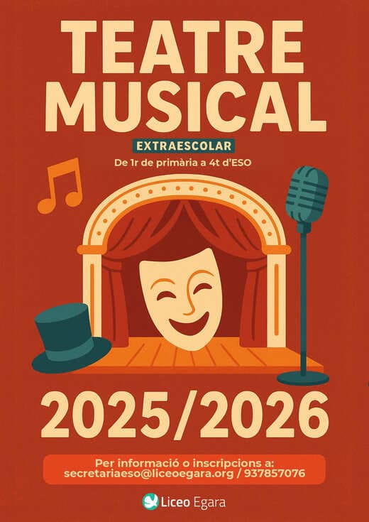 Cartell de teatre musical en activitats extraescolars de Liceo Egara a Terrassa